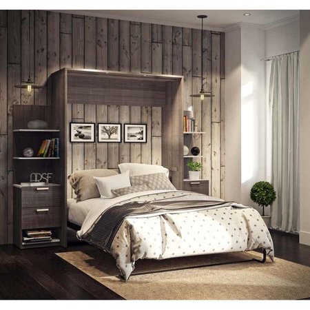 Bestar Cielo 105W Queen Murphy Bed with Floating Shelves and Drawers (104W), Bark Grey & White 80881-47